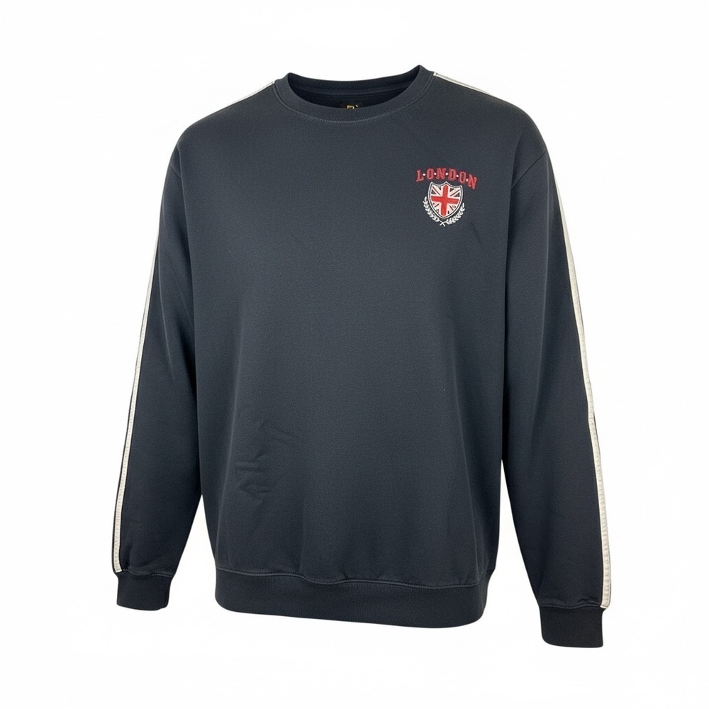 Five Star Navy Crew Neck Sweater with Embroidered Crest